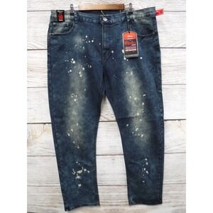 Chams Jeans Mens 40X32 Dirty Splatter Slim Fit Stretch Blue New - Mis Tagged